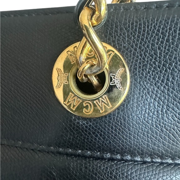 MCM Black Leather Shoulder Bag with Gold Accents - Picture 5 of 13